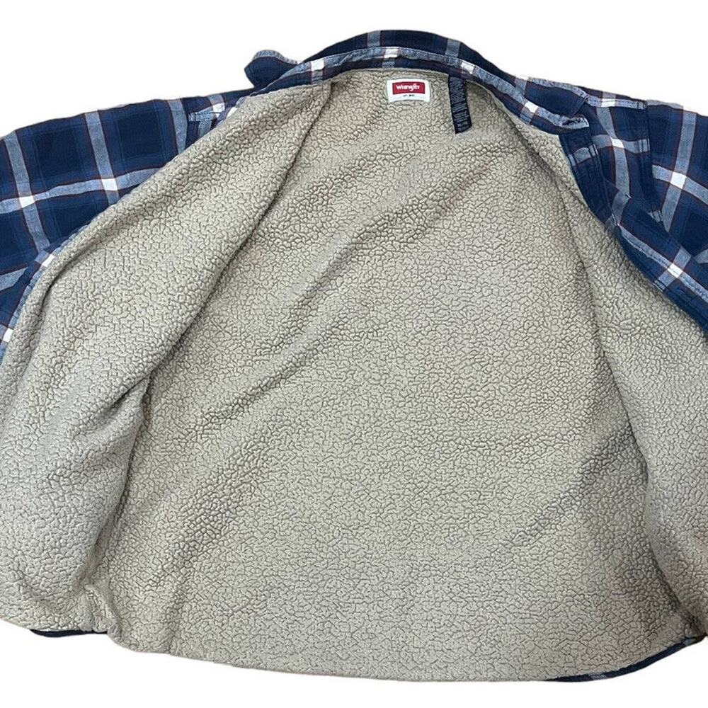 Wrangler Mens Blue Plaid Sherpa Lined Flannel Shirt Jacket XL Heavy Shacket - Picture 8 of 11